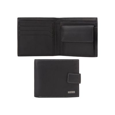 Black leather logo plate wallet